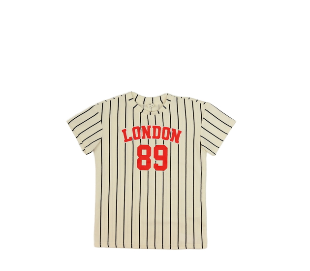 Krémové pruhované triko s červeným nápisem 