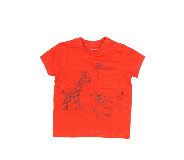 Červené triko se zvířátky a kapsičkou Nutmeg