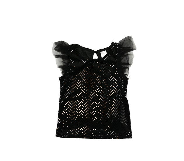 Černé lesklé triko s volánky 