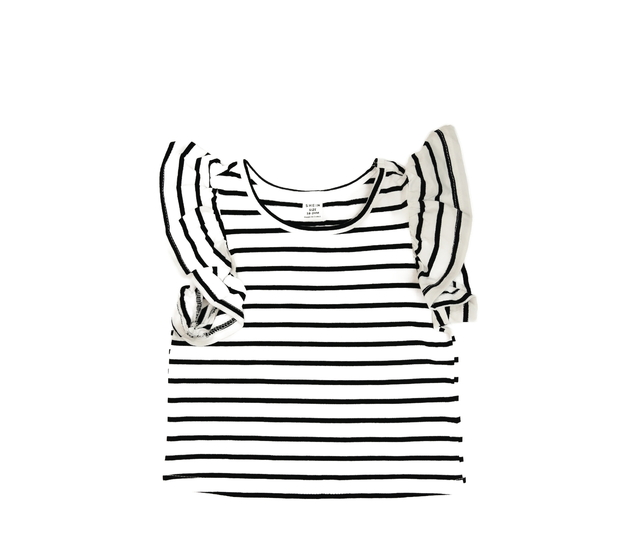 Pruhované triko s volánky 