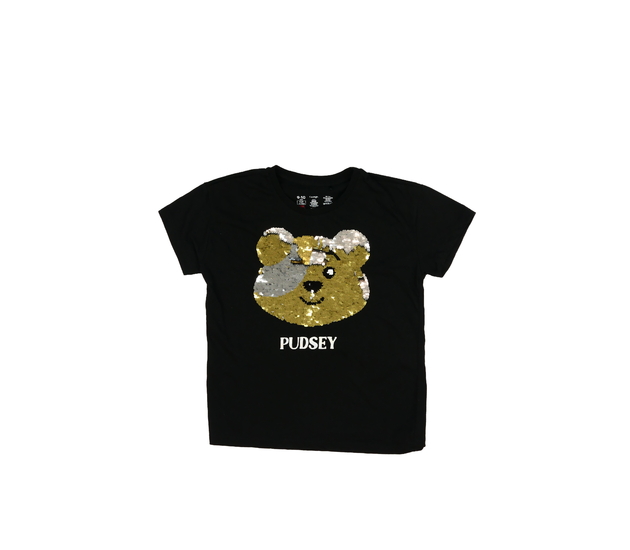 Černé triko s flitrovým medvídkem George