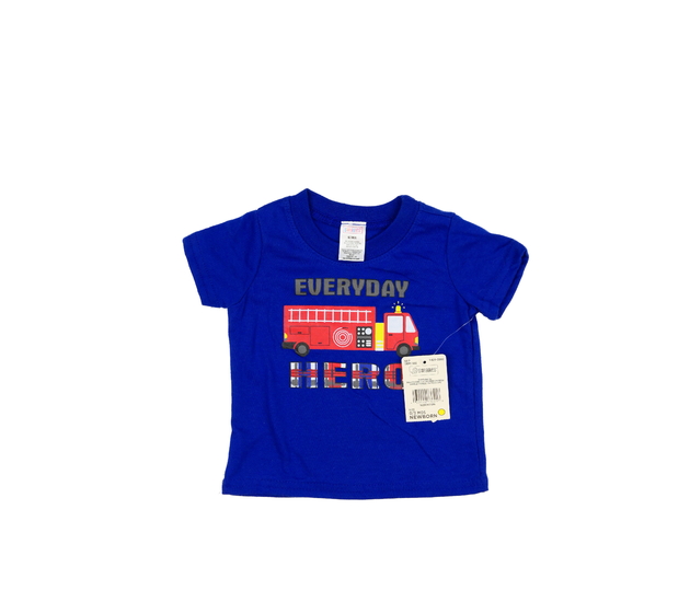 Nové modré triko s hasičským vozem