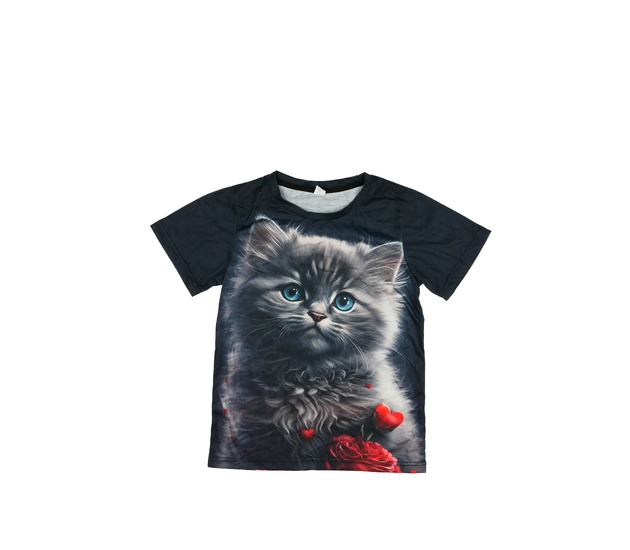 Tmavé triko s celopotiskem kočičky 