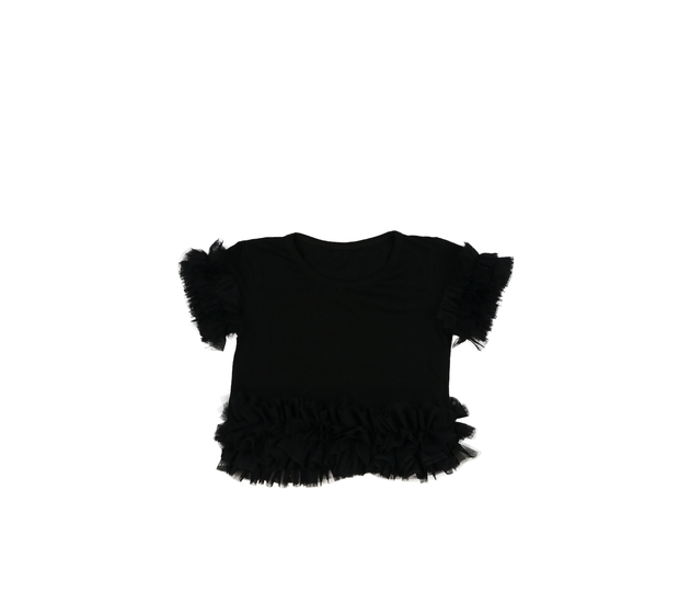 Černé crop triko s volánky 