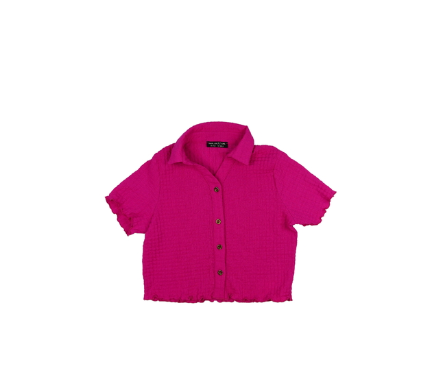 Sytě růžový košilový crop top 