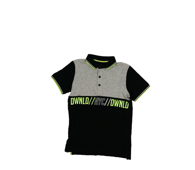 Černo-šedé triko s límečkem a žlutými detaily 