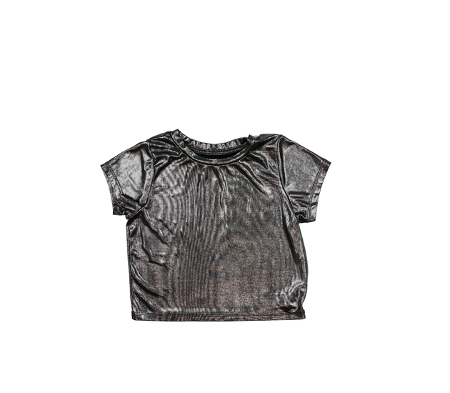 Šedý lesklý crop top 