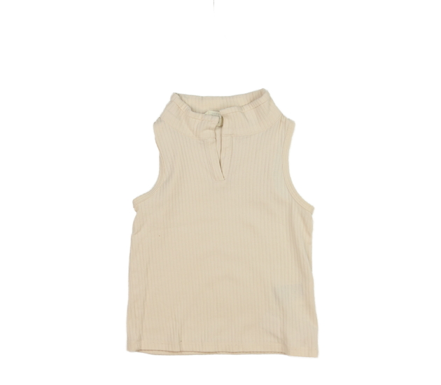 Krémové žebrované triko s límečkem H&M