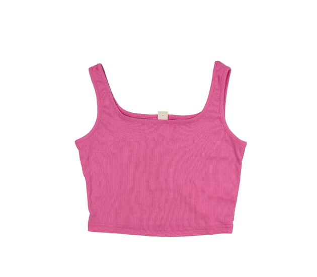 Růžový žebrovaný crop top 