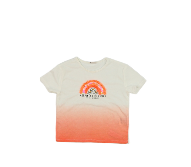 Bílo-oranžové triko s duhou 