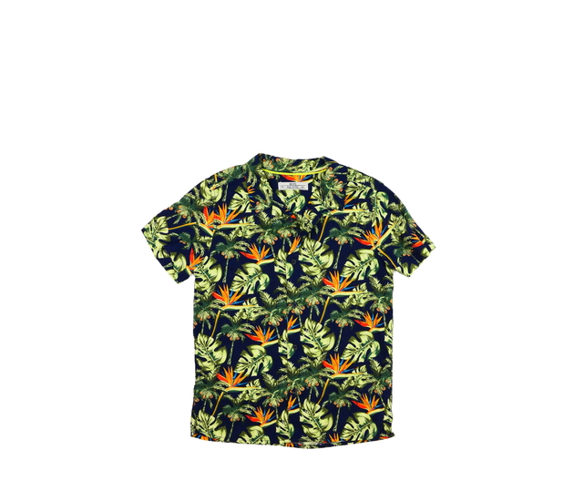 Tmavě modrá vzdušná košile s listy 