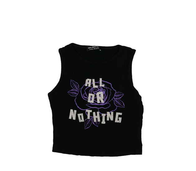 Černý žebrovaný crop top 