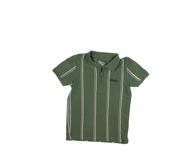 Zelené triko s pruhy a límečkem 