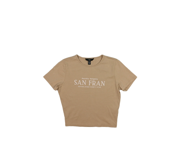 Hnědý crop top s nápisem vel. 170 New Look 