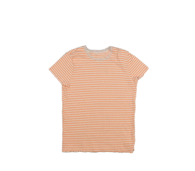 Oranžovo-bílé pruhované triko s krajkou 