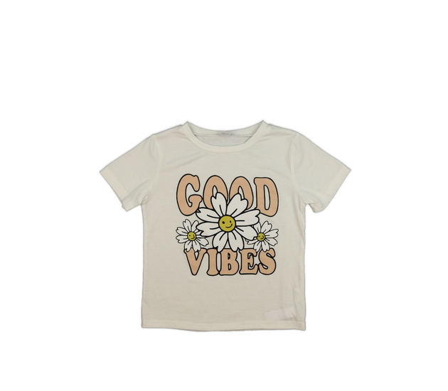 Bílé triko s nápisem a květinou 