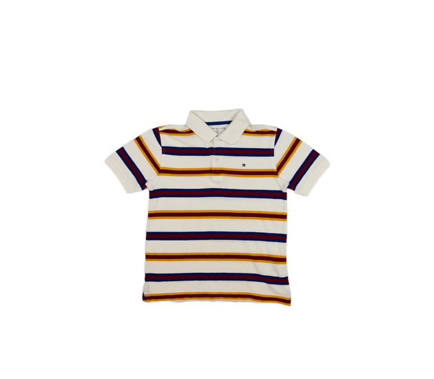 Krémové pruhované triko s límečkem Tommy Hilfiger