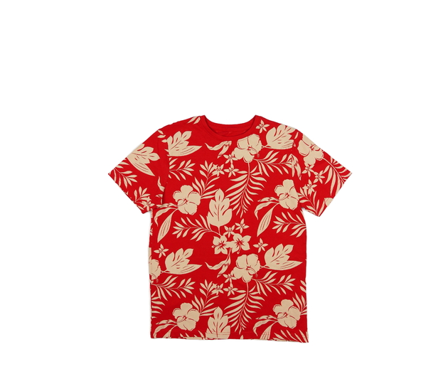 Červené triko s krémovými květinami Primark 