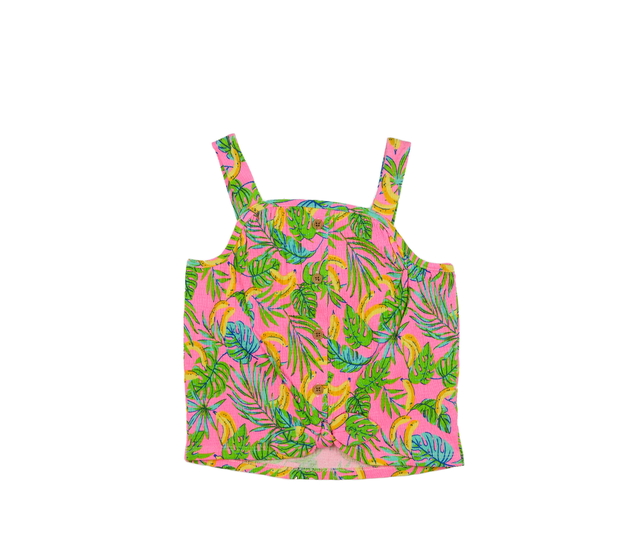 Růžové kratší tílko s listy