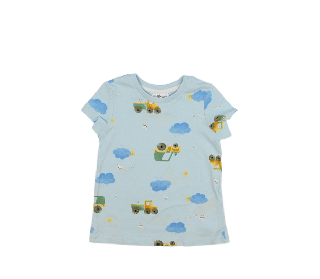 Modré triko motivem farmy 