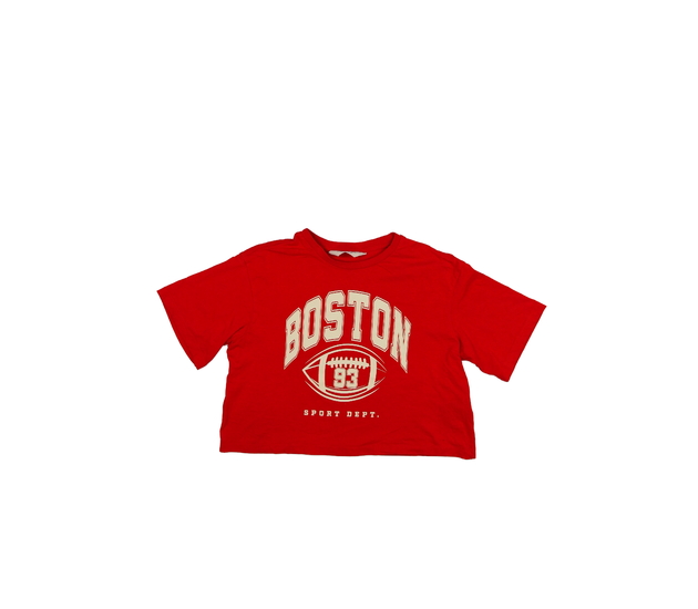 Červený crop top s nápisem H&M