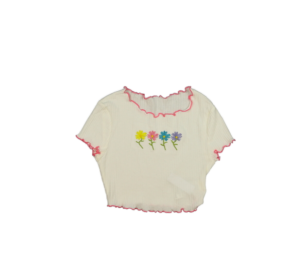 Krémový květinový crop top 