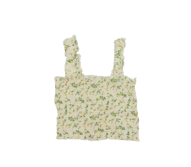 Krémový květinový prošívaný crop top 