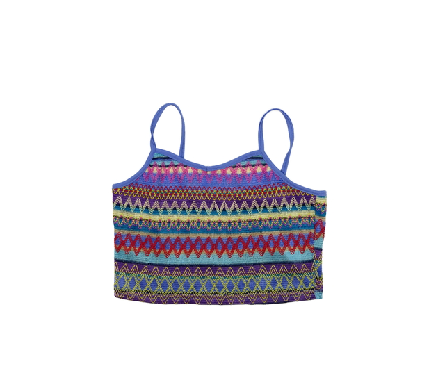 Vzorovaný modrý crop top 