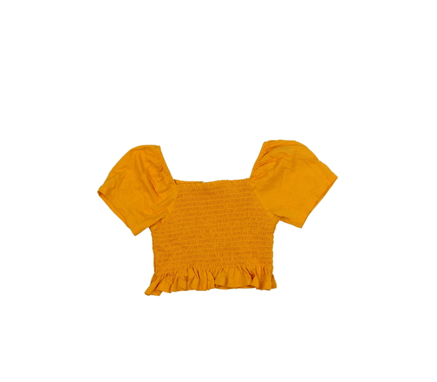 Žlutý crop top prošívaný v pase 