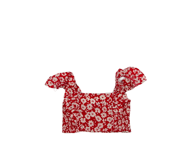 Červený květinový prošívaný crop top 
