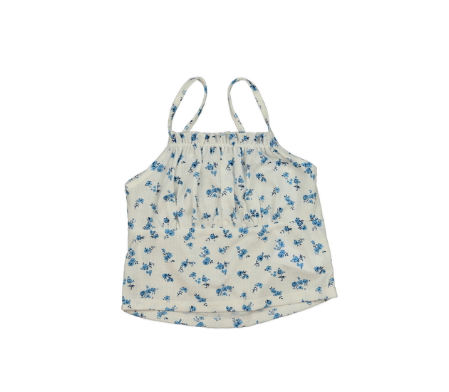 Bílý crop top s modrými květinami
