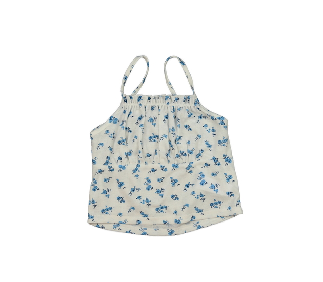 Bílý crop top s modrými květinami