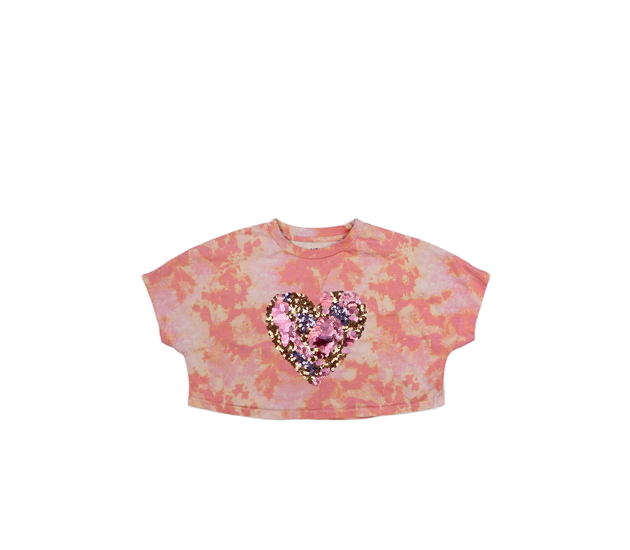Růžový batikovaný crop top se srdcem Next