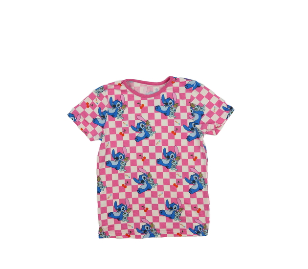 Růžové kostkované triko Stitch Disney George