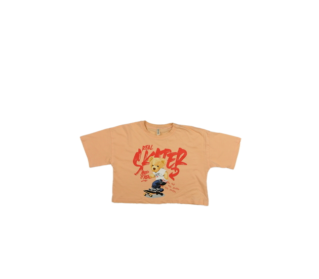Oranžový crop top s medvědem 