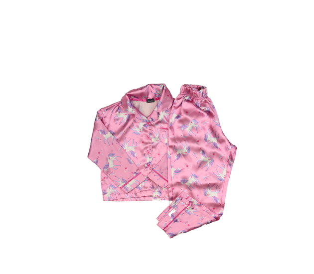 Růžové saténové pyžamo s jednorožci