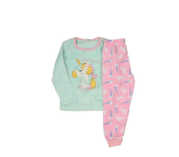 Tyrkysovo-růžové teplé pyžamo 