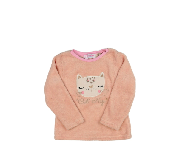 Růžový teplý pyžamový vršek s kočičkou