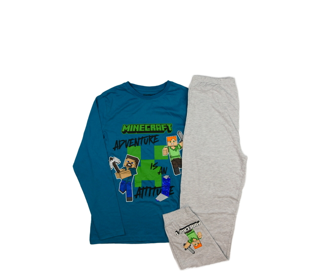 Modré triko, šedé kalhoty - pyžamo Minecraft Prima