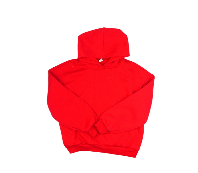 Červená mikina s motivačním nápisem na zádech