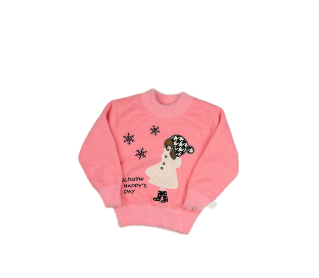 Růžový žinylkový zimní svetr s holčičkou