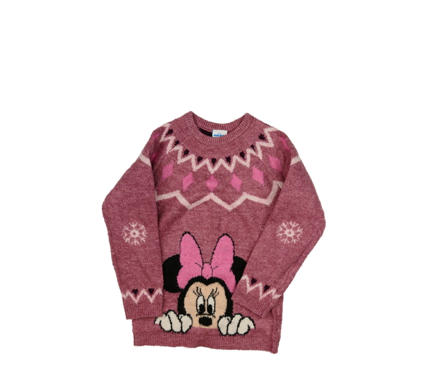 Růžový delší pevný svetr Minnie Disney Tu