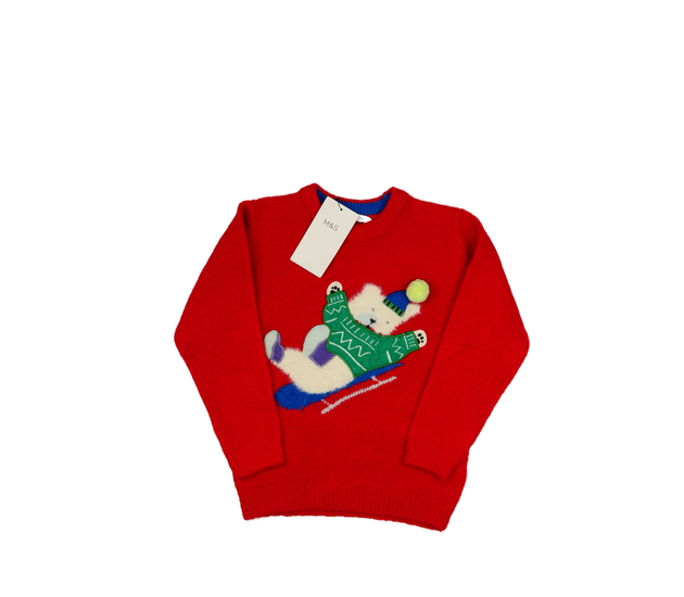 Nový červený svetr s medvědem M&S