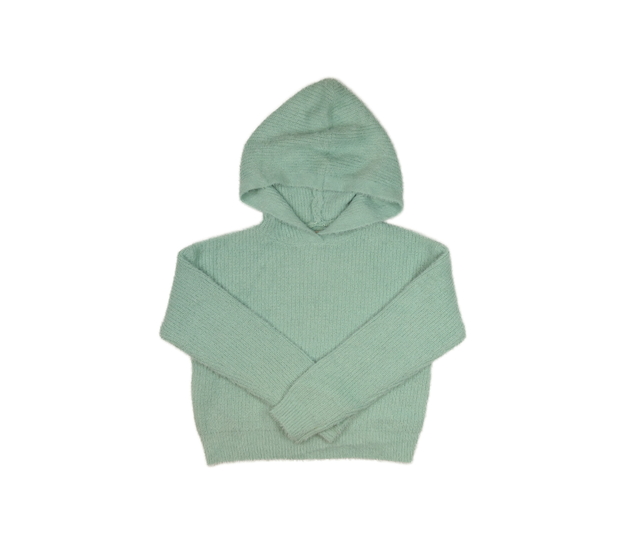 Zelený žinylkový kratší svetr s kapucí 
