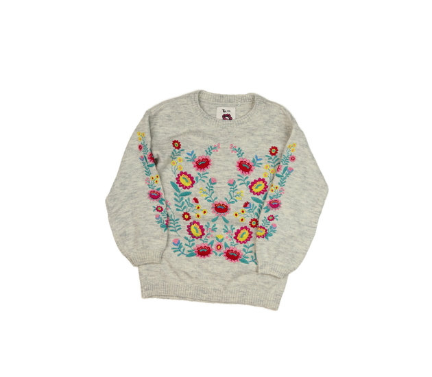 Šedý melírovaný svetr s květinami Tu