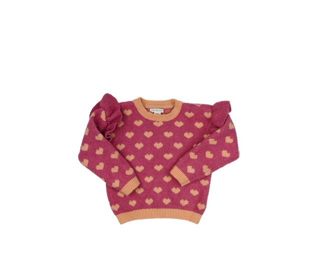 Růžový svetr se srdci a volánky Primark 