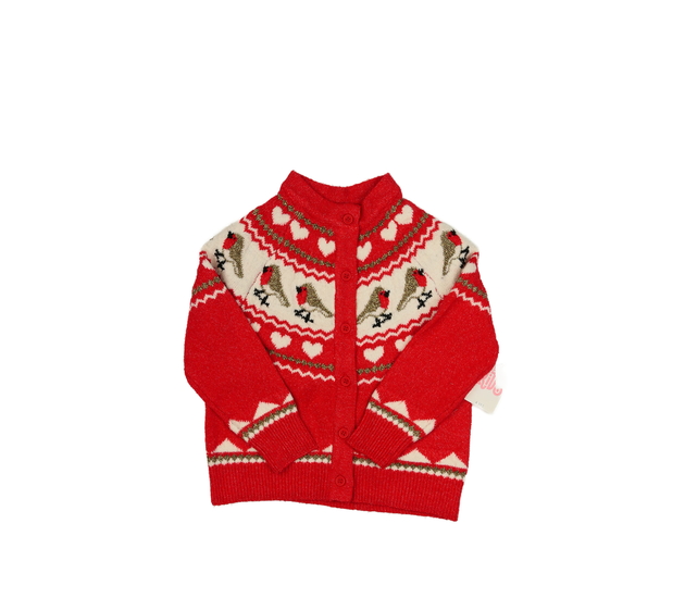 Nový červený krásný propínací svetr 