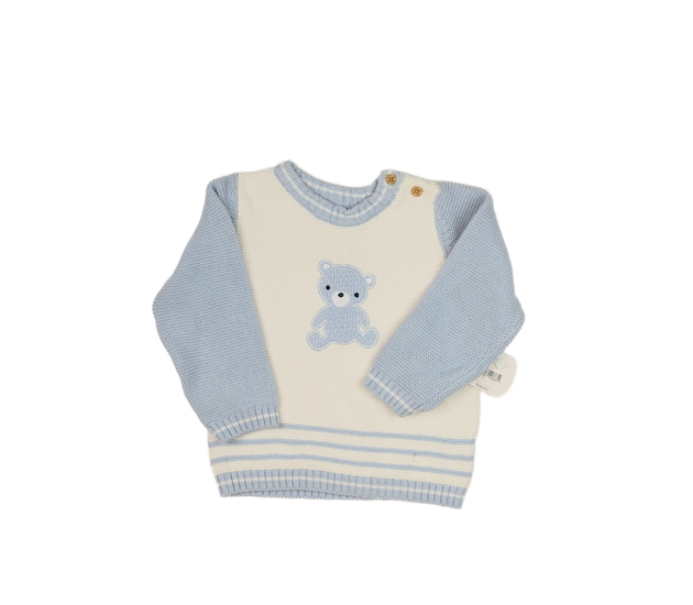 Nový bílo-modrý svetr s medvědem Nutmeg