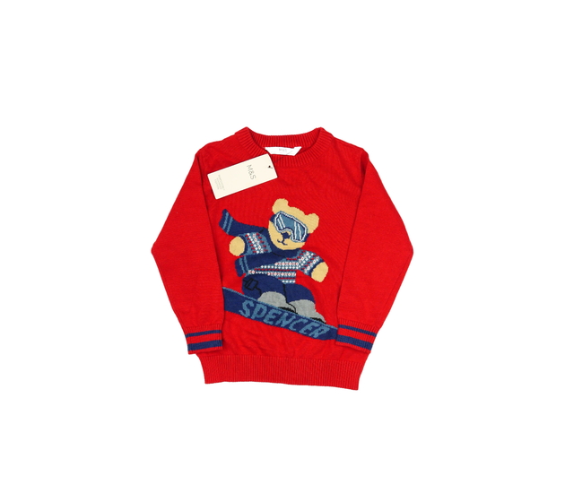 Nový červený svetr s medvědem M&S