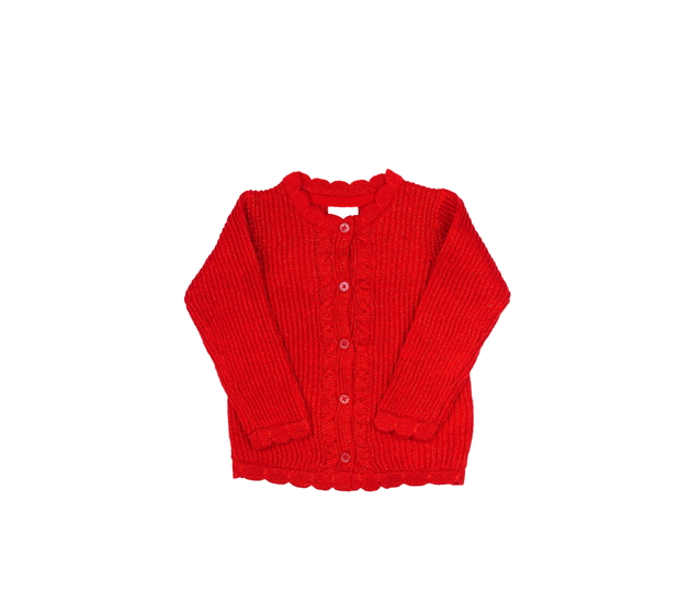 Červený lesklý propínací svetřík 